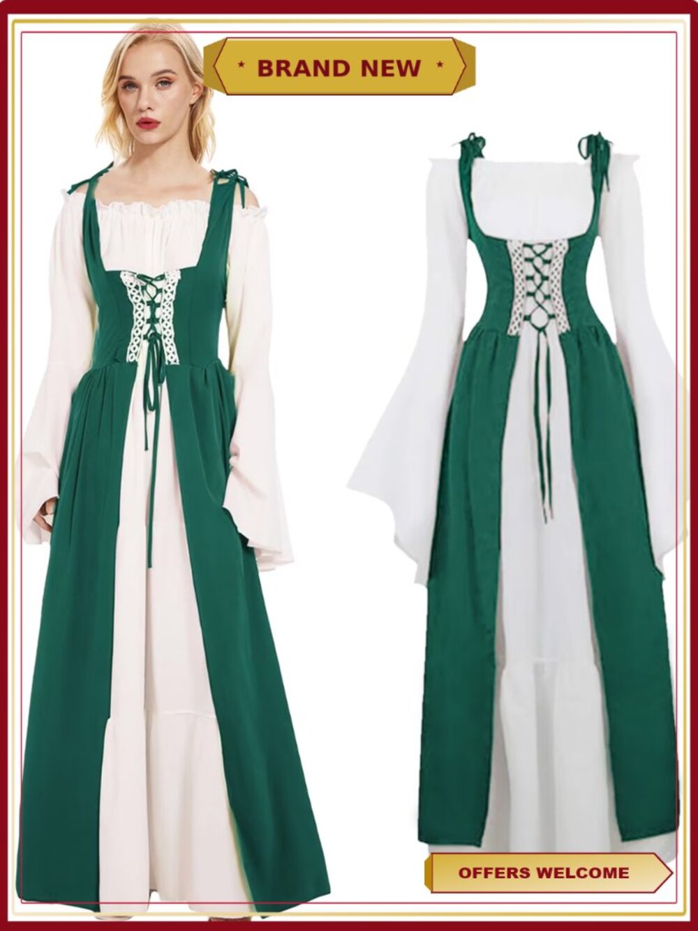 Renaissance Corset Dress Medieval Chemise Victorian Costume S